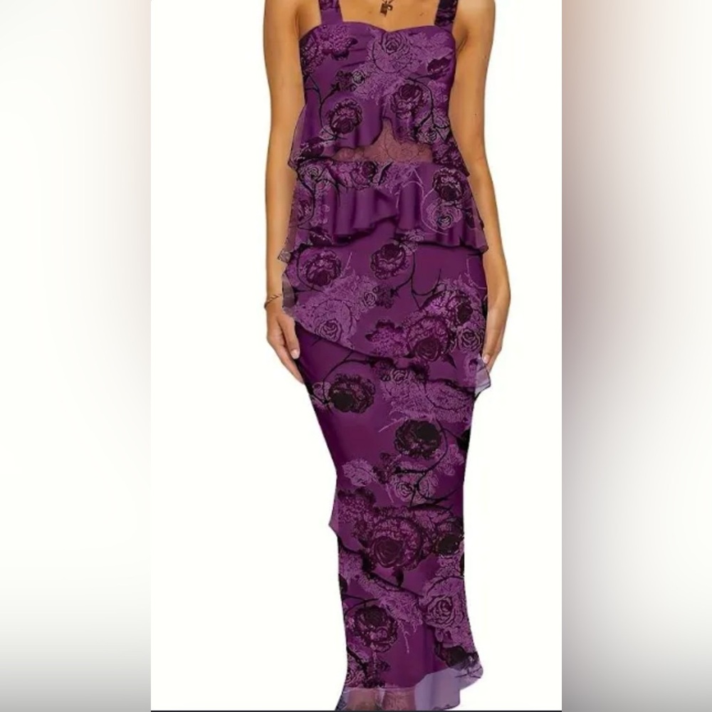 Purple Floral Ruffle Maxi Dress